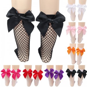 Kids Girls&#039; Socks White fishnet stockings / pink knot Black fishnet stockings / rose red knot White fishnet stockings / purple knot Solid Color Hole Summer Spring Cute School 1-12 Years