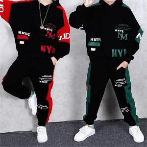 2 Pieces Kids Boys Hoodie &amp; Pants Outfit Graphic Letter Long Sleeve Pocket Set Outdoor Fashion Cool Spring Fall 7-13 Years Black Dark Green