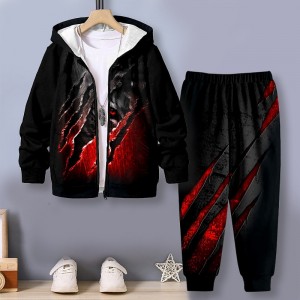 Boys 3D Tiger Hoodie &amp; Pants Set Long Sleeve 3D Printing Fall Winter Active Fashion Cool Polyester Kids 3-12 Years Outdoor Street Vacation Regular Fit