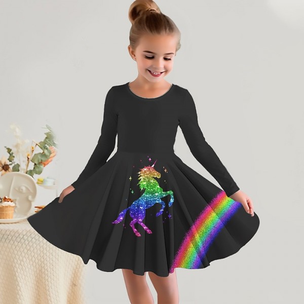 Girls' 3D Rainbow Unicorn Dress Long Sleeve 3D Print Fall Winter Sports & Outdoor Daily Holiday Cute Casual Beautiful Kids 3-12 Years Casual Dress A Line Dress Above Knee Polyester Regular Fit Girls' 3D Rainbow Unicorn Dress Long Sleeve 3D Print Fall Winter Sports & Outdoor Daily Holiday Cute Casual Beautiful Kids 3-12 Years Casual Dress A Line Dress Above Knee Polyester Regular Fit