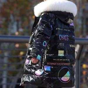 Kids Girls&#039; Down Coat Kids Puffer Jacket Active Zipper School Coat Outerwear 4-13 Years Winter Leopard purple leopard print*green Leopard print*pink