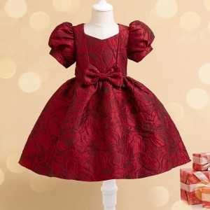 Kids Girls&#039; Party Dress Solid Color Short Sleeve Formal Performance Wedding Elegant Princess Beautiful Cotton Polyester Midi Party Dress Flower Girl&#039;s Dress Spring Fall Winter 3-10 Years Wine Red