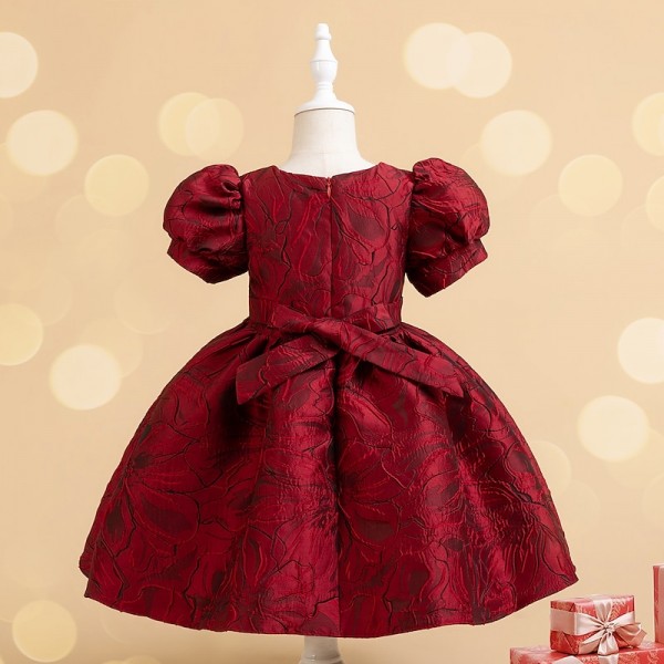 Kids Girls' Party Dress Solid Color Short Sleeve Formal Performance Wedding Elegant Princess Beautiful Cotton Polyester Midi Party Dress Flower Girl's Dress Spring Fall Winter 3-10 Years Wine Red Kids Girls' Party Dress Solid Color Short Sleeve Formal Performance Wedding Elegant Princess Beautiful Cotton Polyester Midi Party Dress Flower Girl's Dress Spring Fall Winter 3-10 Years Wine Red