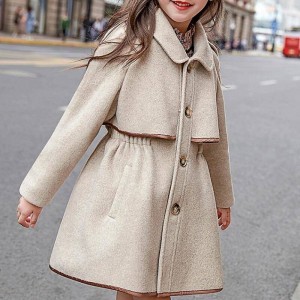 Kids Girls&#039; Woolen Coat Long Sleeve off white Solid Color Spring Fall Active School 7-13 Years