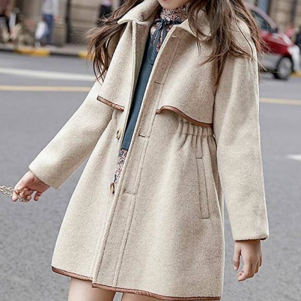 Kids Girls' Woolen Coat Long Sleeve off white Solid Color Spring Fall Active School 7-13 Years Kids Girls' Woolen Coat Long Sleeve off white Solid Color Spring Fall Active School 7-13 Years