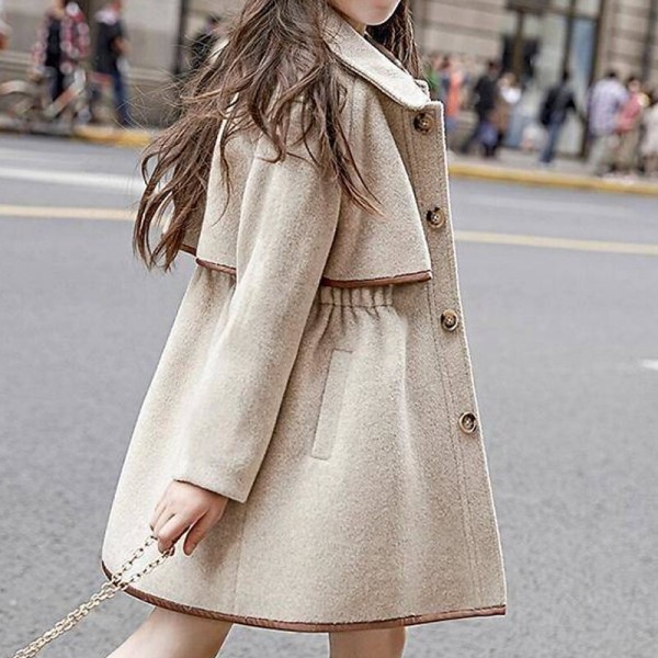 Kids Girls' Woolen Coat Long Sleeve off white Solid Color Spring Fall Active School 7-13 Years Kids Girls' Woolen Coat Long Sleeve off white Solid Color Spring Fall Active School 7-13 Years
