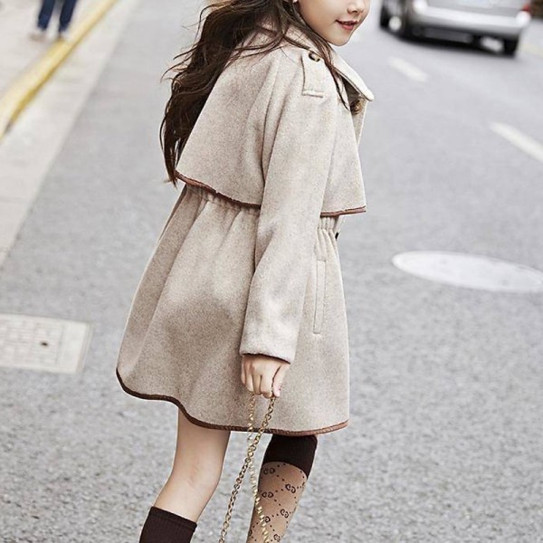 Kids Girls' Woolen Coat Long Sleeve off white Solid Color Spring Fall Active School 7-13 Years Kids Girls' Woolen Coat Long Sleeve off white Solid Color Spring Fall Active School 7-13 Years