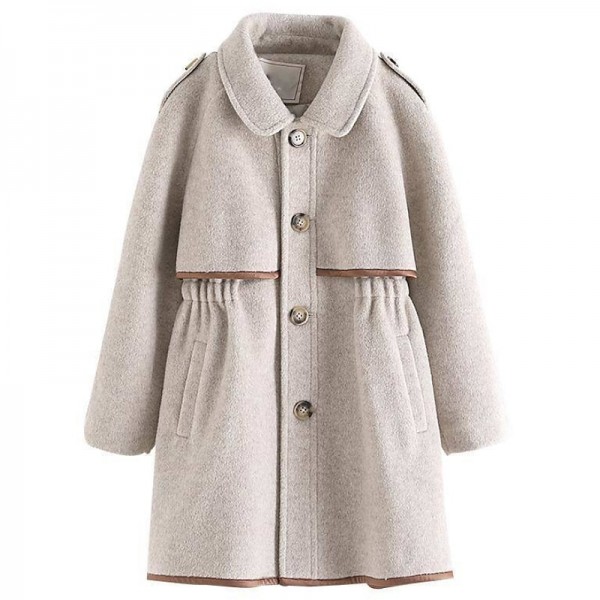 Kids Girls' Woolen Coat Long Sleeve off white Solid Color Spring Fall Active School 7-13 Years Kids Girls' Woolen Coat Long Sleeve off white Solid Color Spring Fall Active School 7-13 Years