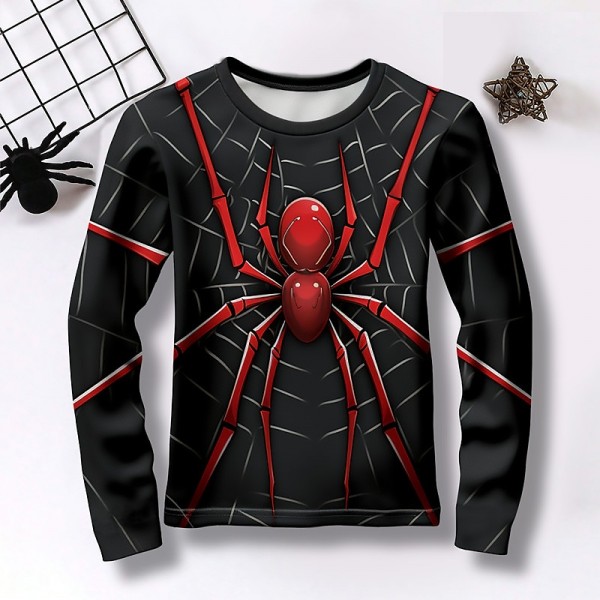Boys 3D Spider Tee Shirt Long Sleeve 3D Print Fall Winter Sports Fashion Streetwear Polyester Kids 3-12 Years Crew Neck Outdoor Casual Daily Regular Fit