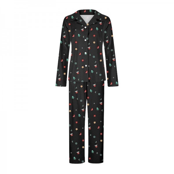 Family Pajamas Graphic Cartoon Home Print Black White Red Long Sleeve Mommy And Me Outfits Active Matching Outfits