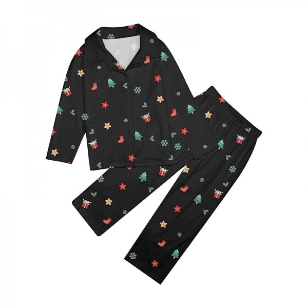Family Pajamas Graphic Cartoon Home Print Black White Red Long Sleeve Mommy And Me Outfits Active Matching Outfits