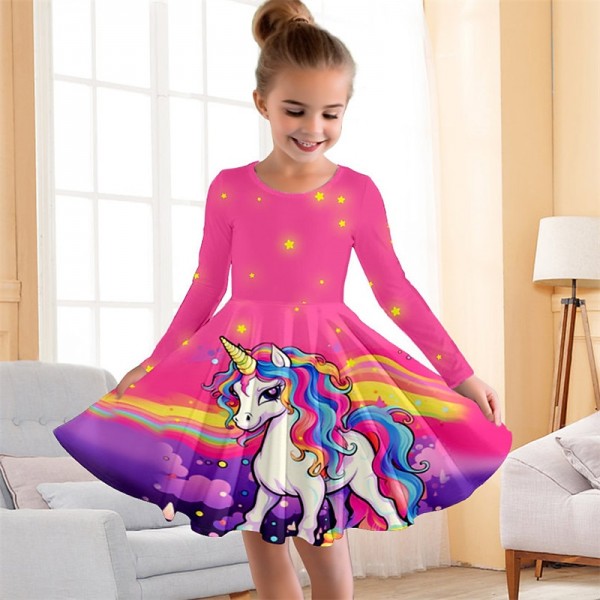 Girls' 3D Unicorn Rainbow Dress Pink Long Sleeve 3D Print Fall Winter Sports & Outdoor Daily Holiday Cute Casual Beautiful Kids 3-12 Years Casual Dress A Line Dress Above Knee Polyester Regular Fit Girls' 3D Unicorn Rainbow Dress Pink Long Sleeve 3D Print Fall Winter Sports & Outdoor Daily Holiday Cute Casual Beautiful Kids 3-12 Years Casual Dress A Line Dress Above Knee Polyester Regular Fit
