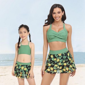 Mommy and Me Swimsuit Solid Color Graphic Sport Print Black Blue Green Long Sleeve Mommy And Me Outfits Active Matching Outfits