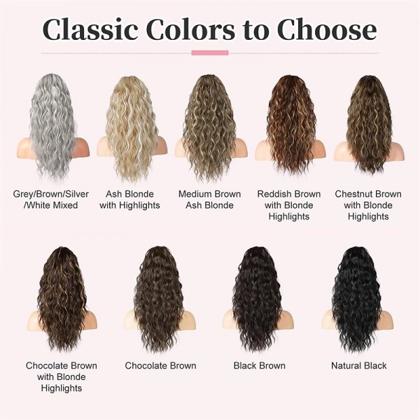 Ponytail Extension Claw Clip In Ponytail Extensions Multi Layered Long Wavy Curly Ponytail Clip On Fake Hair Soft Natural Synthetic Hairpieces for Women Daily - Ash Blonde with Highlights