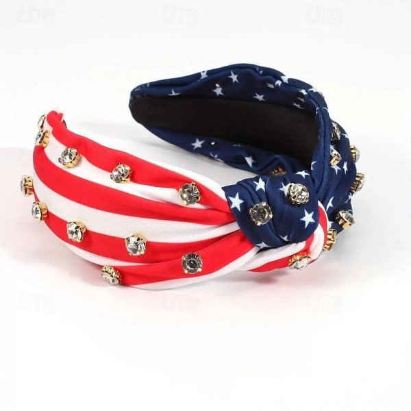 American Flag Printed Wide Brimmed Head Band Stylish Glitter Rhinestone Decorative Knotted Hair Hoop Suitable For Independent Day Wear American Flag Printed Wide Brimmed Head Band Stylish Glitter Rhinestone Decorative Knotted Hair Hoop Suitable For Independent Day Wear