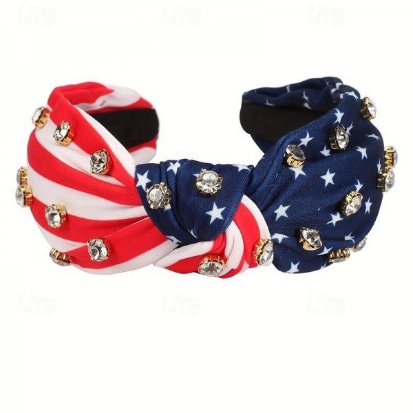 American Flag Printed Wide Brimmed Head Band Stylish Glitter Rhinestone Decorative Knotted Hair Hoop Suitable For Independent Day Wear American Flag Printed Wide Brimmed Head Band Stylish Glitter Rhinestone Decorative Knotted Hair Hoop Suitable For Independent Day Wear