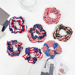 7pcs Patriotic Hair Accessories Set - Vibrant American Flag Scrunchies &amp; Headband - Durable Satin for Independence Day Celebrations - Stylish &amp; Gentle on Hair