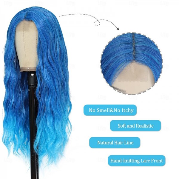 Blue Wig Long Blue Wavy Wigs for Women Middle Part Ombre Blue Wig 26 inch Natural Curly Synthetic Wig Heat Resistant Fiber Wigs for Daily Party Use Blue Wig Long Blue Wavy Wigs for Women Middle Part Ombre Blue Wig 26 inch Natural Curly Synthetic Wig Heat Resistant Fiber Wigs for Daily Party Use