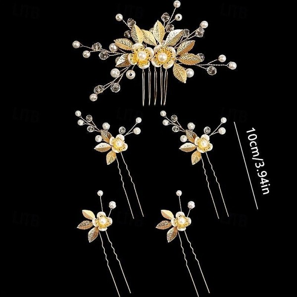 5pcs Golden Leaf Hairpin Flower Pearl Bridal Hair Fork Headwear Vintage Wedding Women's Elegant Decoration Hair Accessories 5pcs Golden Leaf Hairpin Flower Pearl Bridal Hair Fork Headwear Vintage Wedding Women's Elegant Decoration Hair Accessories