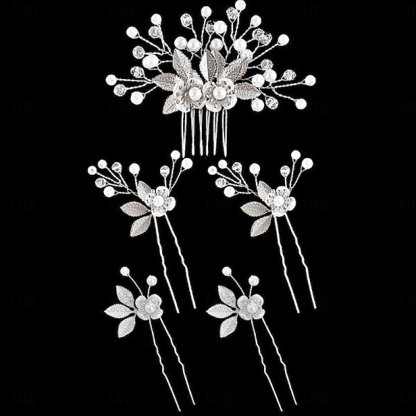 5pcs Golden Leaf Hairpin Flower Pearl Bridal Hair Fork Headwear Vintage Wedding Women's Elegant Decoration Hair Accessories 5pcs Golden Leaf Hairpin Flower Pearl Bridal Hair Fork Headwear Vintage Wedding Women's Elegant Decoration Hair Accessories
