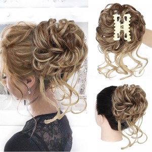 Messy Bun Hair Piece Claw Clip Curly Wavy Faux Hair Bun Tousled Updo Hair Extensions Scrunchie Long Beard Chignon Buns Hair pieces for Women