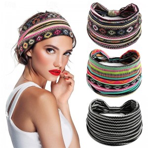 3PCS Wide Boho Headbands for Women and Girls, Elastic Turban Head wrap Non-Slip Hair Bands for Sport Yoga and Running Headband 3 Pack