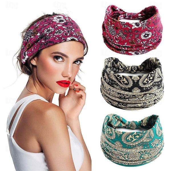 3PCS Wide Boho Headbands for Women and Girls, Elastic Turban Head wrap Non-Slip Hair Bands for Sport Yoga and Running Headband 3 Pack 3PCS Wide Boho Headbands for Women and Girls, Elastic Turban Head wrap Non-Slip Hair Bands for Sport Yoga and Running Headband 3 Pack