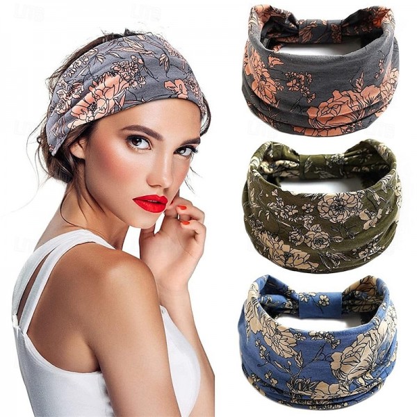 3PCS Wide Boho Headbands for Women and Girls, Elastic Turban Head wrap Non-Slip Hair Bands for Sport Yoga and Running Headband 3 Pack 3PCS Wide Boho Headbands for Women and Girls, Elastic Turban Head wrap Non-Slip Hair Bands for Sport Yoga and Running Headband 3 Pack