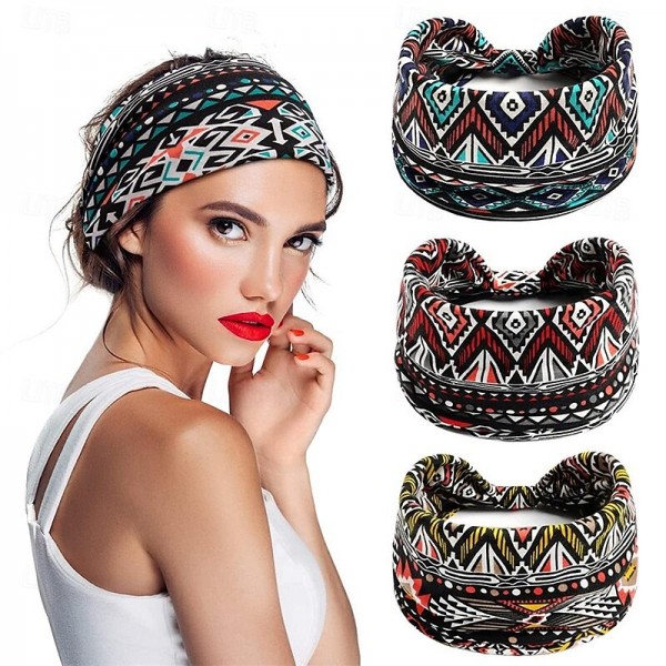 3PCS Wide Boho Headbands for Women and Girls, Elastic Turban Head wrap Non-Slip Hair Bands for Sport Yoga and Running Headband 3 Pack 3PCS Wide Boho Headbands for Women and Girls, Elastic Turban Head wrap Non-Slip Hair Bands for Sport Yoga and Running Headband 3 Pack