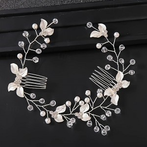 1PC Romantic Rhinestone Headband Elegant Flower Leaf Shaped Hairband With Comb Bridal Wedding Hair Accessories