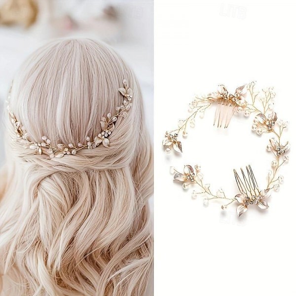 1PC Romantic Rhinestone Headband Elegant Flower Leaf Shaped Hairband With Comb Bridal Wedding Hair Accessories 1PC Romantic Rhinestone Headband Elegant Flower Leaf Shaped Hairband With Comb Bridal Wedding Hair Accessories