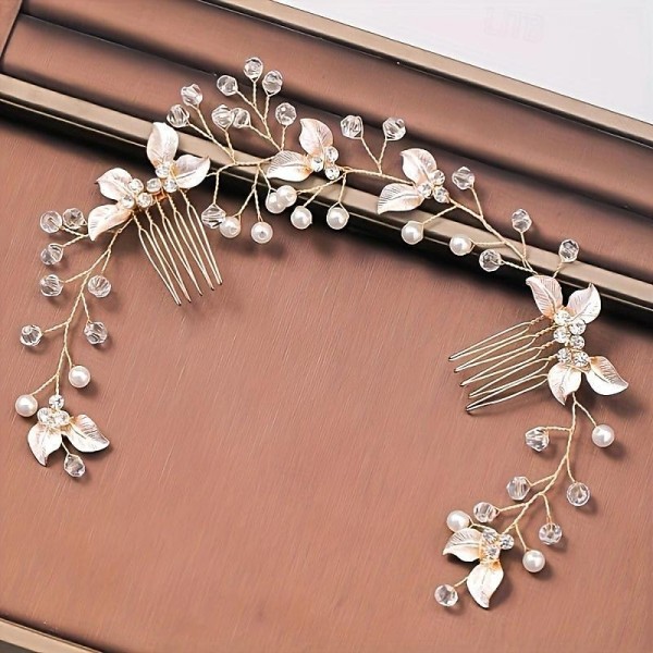 1PC Romantic Rhinestone Headband Elegant Flower Leaf Shaped Hairband With Comb Bridal Wedding Hair Accessories 1PC Romantic Rhinestone Headband Elegant Flower Leaf Shaped Hairband With Comb Bridal Wedding Hair Accessories