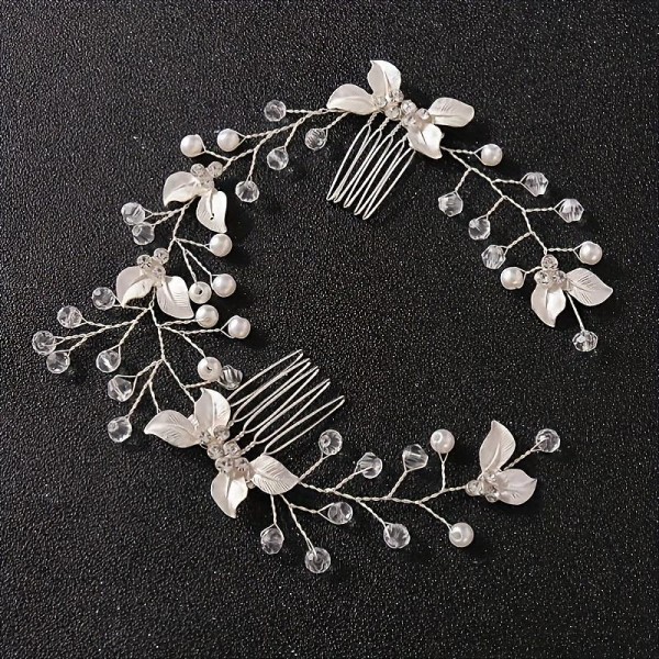 1PC Romantic Rhinestone Headband Elegant Flower Leaf Shaped Hairband With Comb Bridal Wedding Hair Accessories 1PC Romantic Rhinestone Headband Elegant Flower Leaf Shaped Hairband With Comb Bridal Wedding Hair Accessories