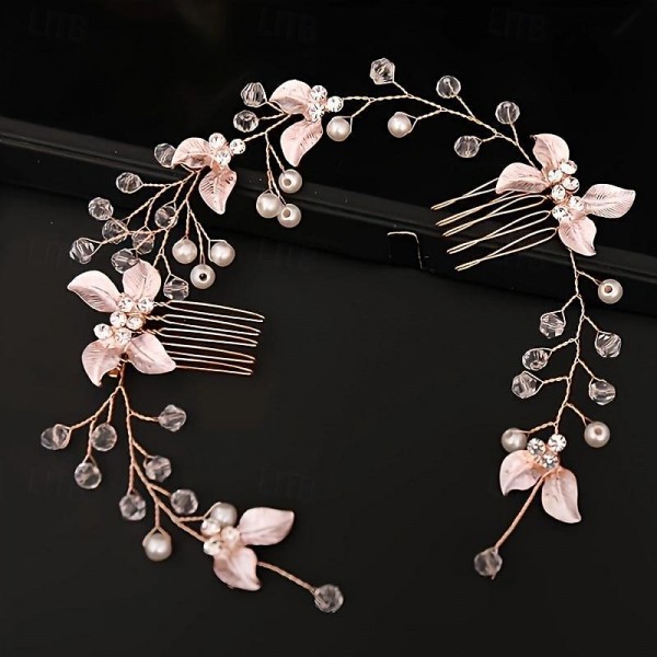 1PC Romantic Rhinestone Headband Elegant Flower Leaf Shaped Hairband With Comb Bridal Wedding Hair Accessories 1PC Romantic Rhinestone Headband Elegant Flower Leaf Shaped Hairband With Comb Bridal Wedding Hair Accessories