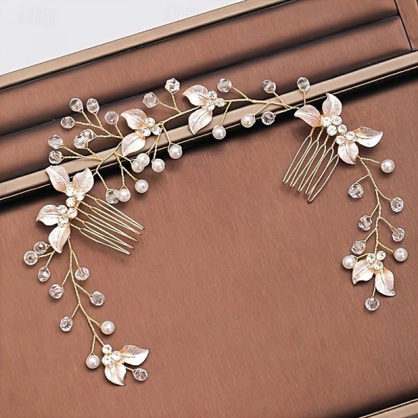 1PC Romantic Rhinestone Headband Elegant Flower Leaf Shaped Hairband With Comb Bridal Wedding Hair Accessories 1PC Romantic Rhinestone Headband Elegant Flower Leaf Shaped Hairband With Comb Bridal Wedding Hair Accessories