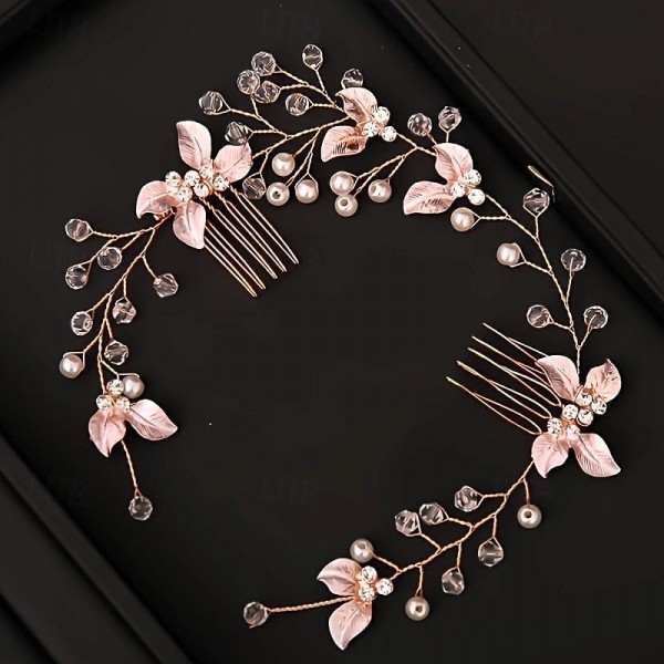 1PC Romantic Rhinestone Headband Elegant Flower Leaf Shaped Hairband With Comb Bridal Wedding Hair Accessories 1PC Romantic Rhinestone Headband Elegant Flower Leaf Shaped Hairband With Comb Bridal Wedding Hair Accessories