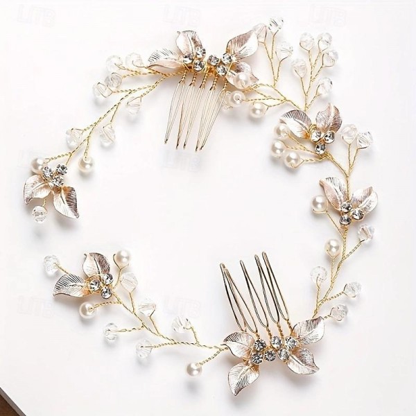 1PC Romantic Rhinestone Headband Elegant Flower Leaf Shaped Hairband With Comb Bridal Wedding Hair Accessories 1PC Romantic Rhinestone Headband Elegant Flower Leaf Shaped Hairband With Comb Bridal Wedding Hair Accessories