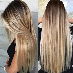 Blonde Long Light Golden Wigs for Women Wigs Synthetic Hair Highlighted Hair Dark Roots Wigs 26 Inch