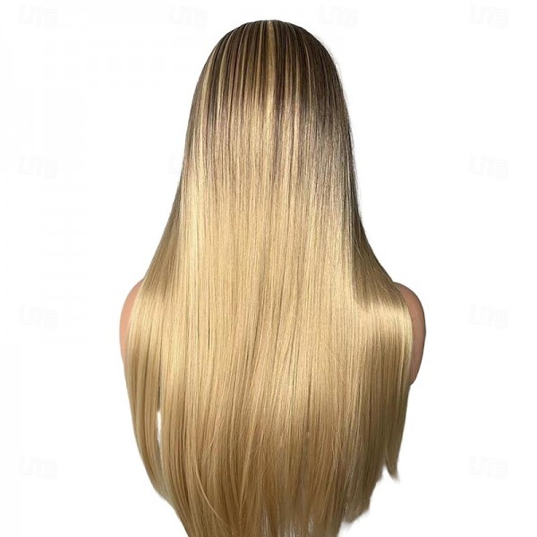 Blonde Long Light Golden Wigs for Women Wigs Synthetic Hair Highlighted Hair Dark Roots Wigs 26 Inch