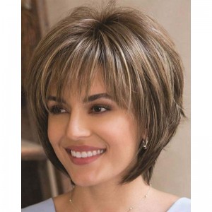 Pixie Cut Layered Short Brown Wigs with Bangs Straight Synthetic Wigs for White Women (Blonde Mixed Brown) Pixie Cut Layered Short Brown Wigs with Bangs Straight Synthetic Wigs for White Women (Blonde Mixed Brown)
