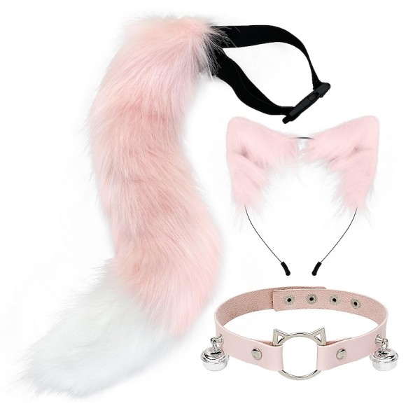 Cat Ears and Wolf Fox Animal Tail Cosplay Costume Faux Fur Hair Clip Headdress Halloween Leather Neck Chocker Set Cat Ears and Wolf Fox Animal Tail Cosplay Costume Faux Fur Hair Clip Headdress Halloween Leather Neck Chocker Set