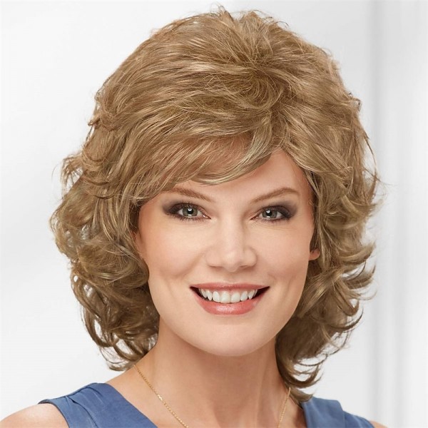 Middle Soft Wispy Layers with Sides Brushed Forward Or Back Wig For A Natural Look / Multi-tonal Shades of Blonde and Brown for White Women Fluffy Synthetic Hair Middle Soft Wispy Layers with Sides Brushed Forward Or Back Wig For A Natural Look / Multi-tonal Shades of Blonde and Brown for White Women Fluffy Synthetic Hair