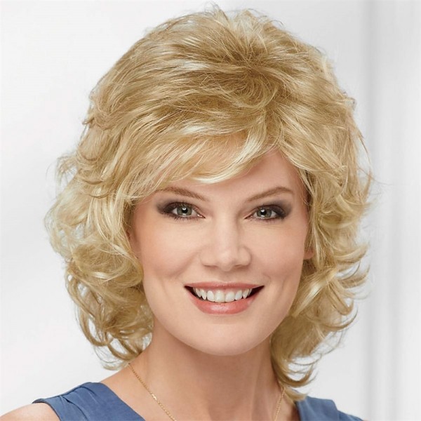 Middle Soft Wispy Layers with Sides Brushed Forward Or Back Wig For A Natural Look / Multi-tonal Shades of Blonde and Brown for White Women Fluffy Synthetic Hair Middle Soft Wispy Layers with Sides Brushed Forward Or Back Wig For A Natural Look / Multi-tonal Shades of Blonde and Brown for White Women Fluffy Synthetic Hair