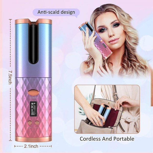 Cordless Auto Hair Curler Automatic Curling Iron with LCD Display Adjustable Temperature & Timer Portable Rechargeable Rotating Ceramic Barrel Curling Wand Fast Heating for Hair Styling Cordless Auto Hair Curler Automatic Curling Iron with LCD Display Adjustable Temperature & Timer Portable Rechargeable Rotating Ceramic Barrel Curling Wand Fast Heating for Hair Styling