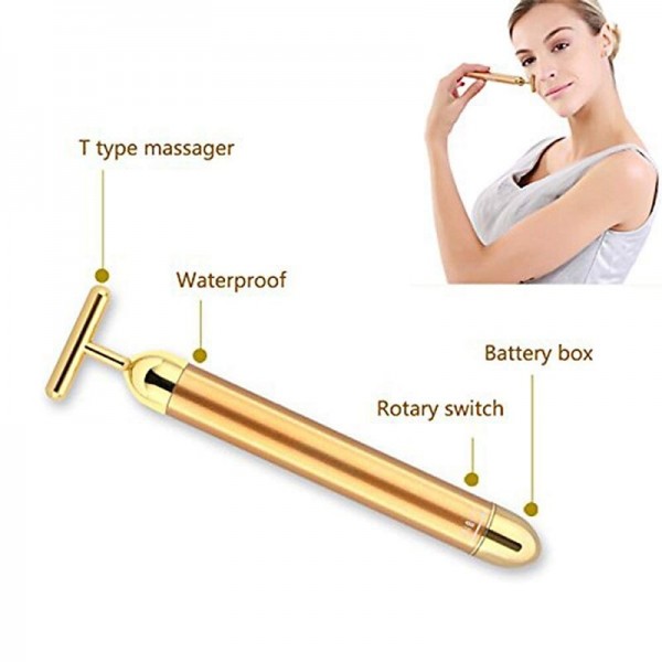 Beauty Bar 24k Golden Pulse Facial Massager T-Shape Electric Sign Face Massage Tools for Sensitive Skin Face Pull Tight Firming Lift