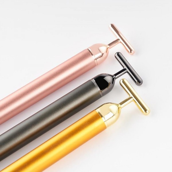 Beauty Bar 24k Golden Pulse Facial Massager T-Shape Electric Sign Face Massage Tools for Sensitive Skin Face Pull Tight Firming Lift