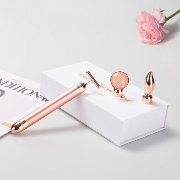 Beauty Bar 24k Golden Pulse Facial Massager T-Shape Electric Sign Face Massage Tools for Sensitive Skin Face Pull Tight Firming Lift