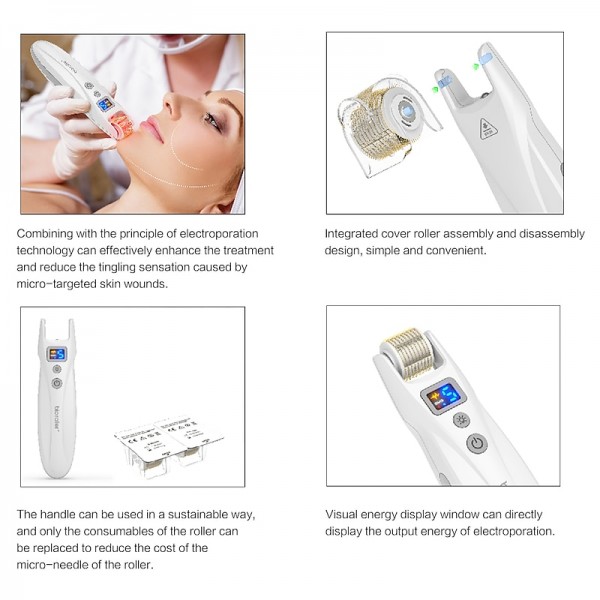 2023 Newest 540pins EMS Derma Roller Micro Current Microneedling Roller with Red Blue Light Therapy and Vibration Bio Roller G5