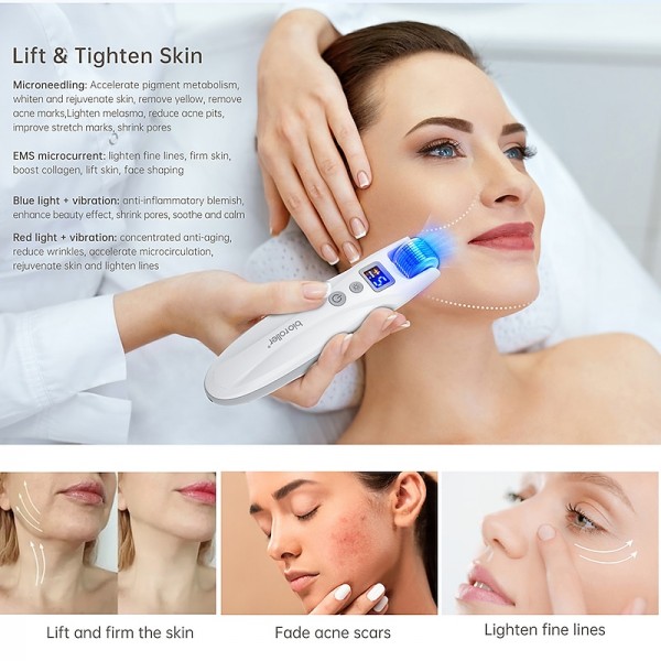 2023 Newest 540pins EMS Derma Roller Micro Current Microneedling Roller with Red Blue Light Therapy and Vibration Bio Roller G5