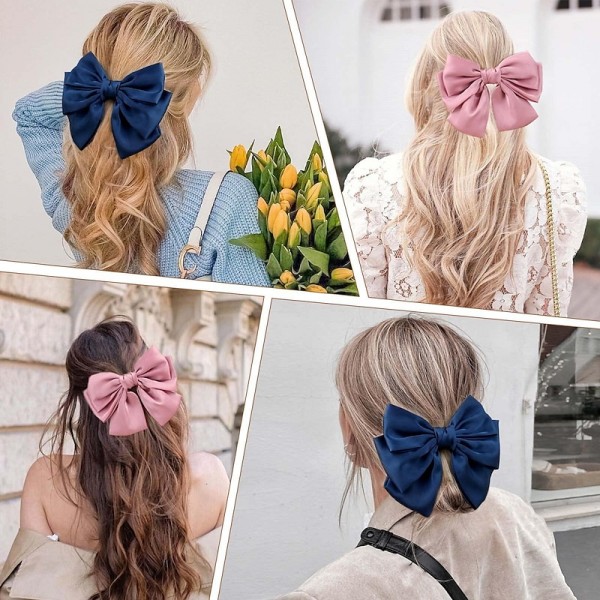 Big Satin Layered Hair Bows for Women Girls 7 Inch Pink Blue Barrette Hair Clip Large Ribbon Bows Style Hair Accessories Big Satin Layered Hair Bows for Women Girls 7 Inch Pink Blue Barrette Hair Clip Large Ribbon Bows Style Hair Accessories